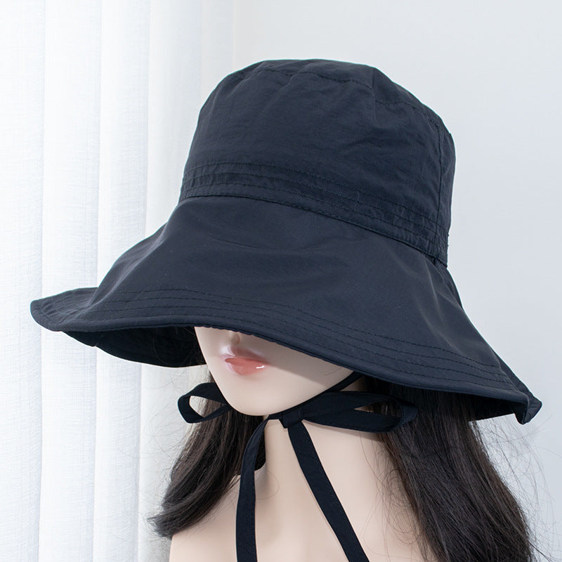 Wholesale Strap Fisherman Breathable Lightweight Sun Protection All-match Face Showing Small Bow Basin Hat